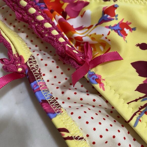 Vintage Betsey Johnson Yellow Gypsy Rose Lace Swim Bikini Bottom Y2K Coquette - Picture 2 of 8